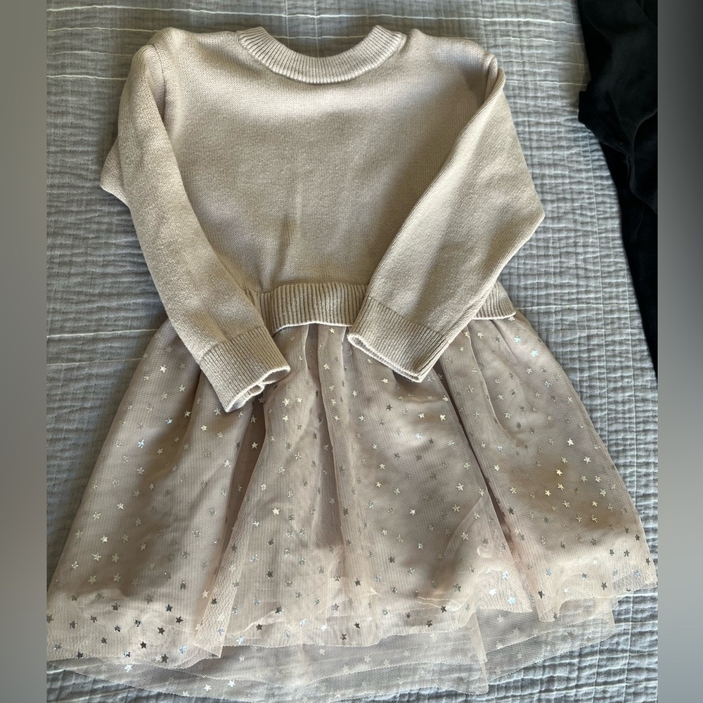 Baby Gap Cream Knit Sweater Dress with Star Tulle Skirt